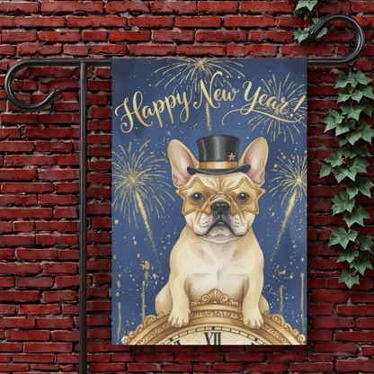 Fawn French Bulldog New Year Garden Flag 12'' × 18''