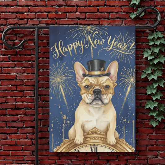 Fawn French Bulldog New Year Garden Flag 12'' × 18''