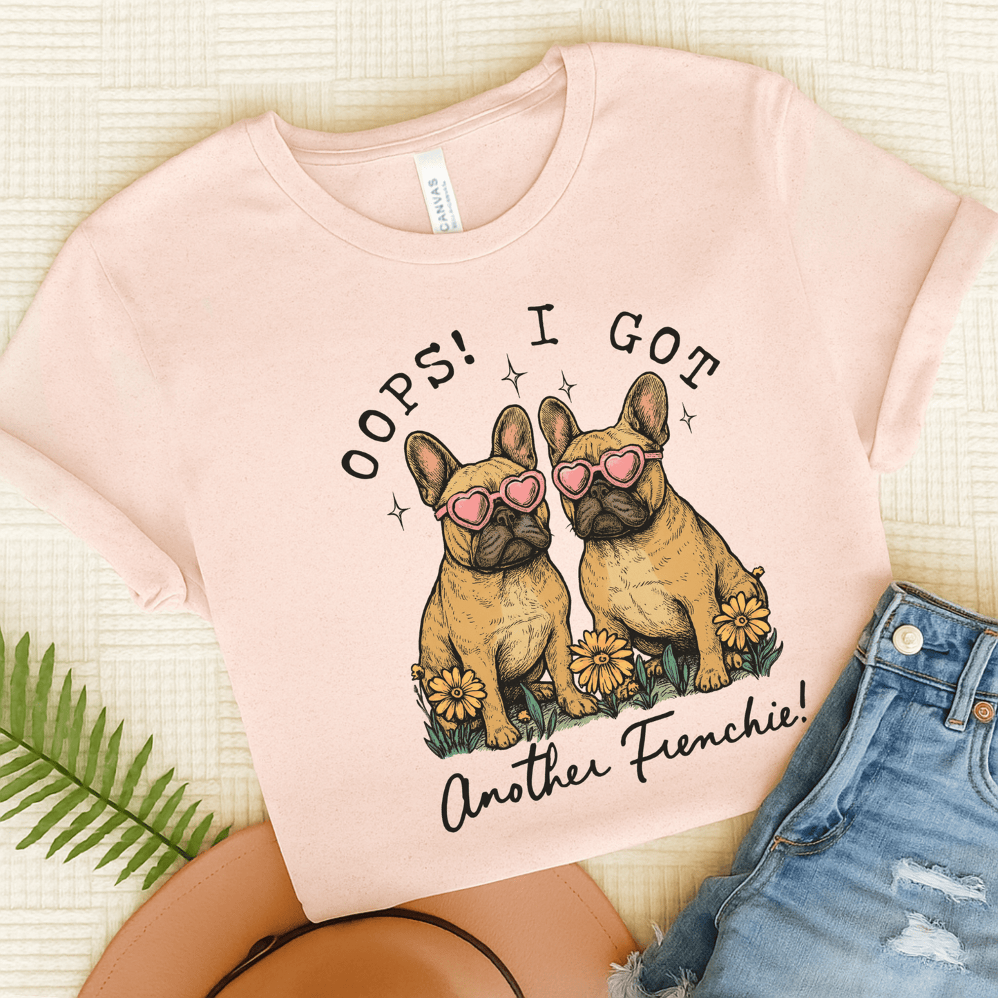 Fawn French Bulldog Oops TShirt Soft Pink