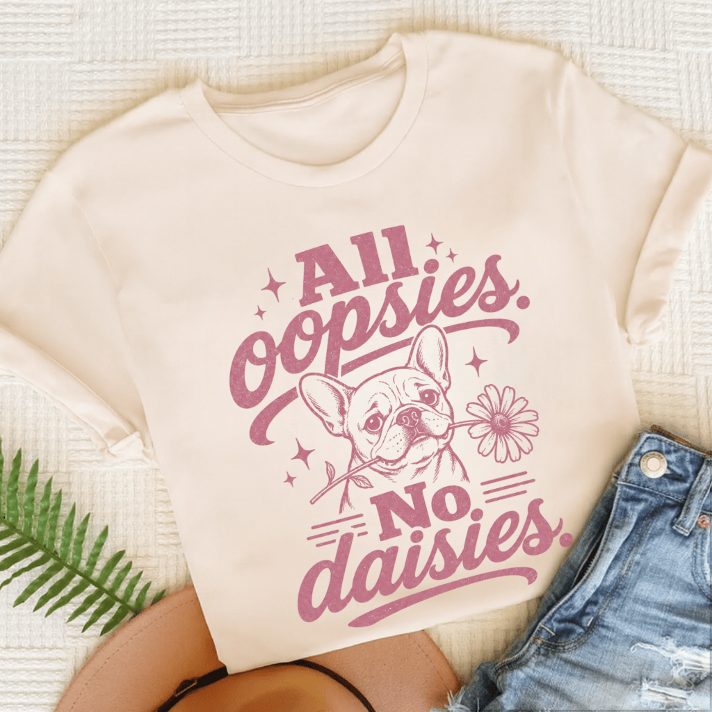 Fawn French Bulldog Oopsie Daisies Unisex TShirt Natural