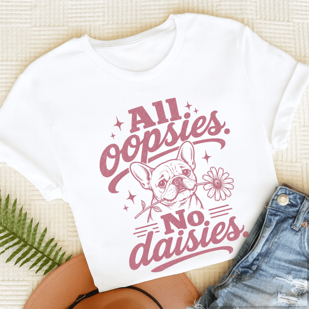 Fawn French Bulldog Oopsie Daisies Unisex TShirt White