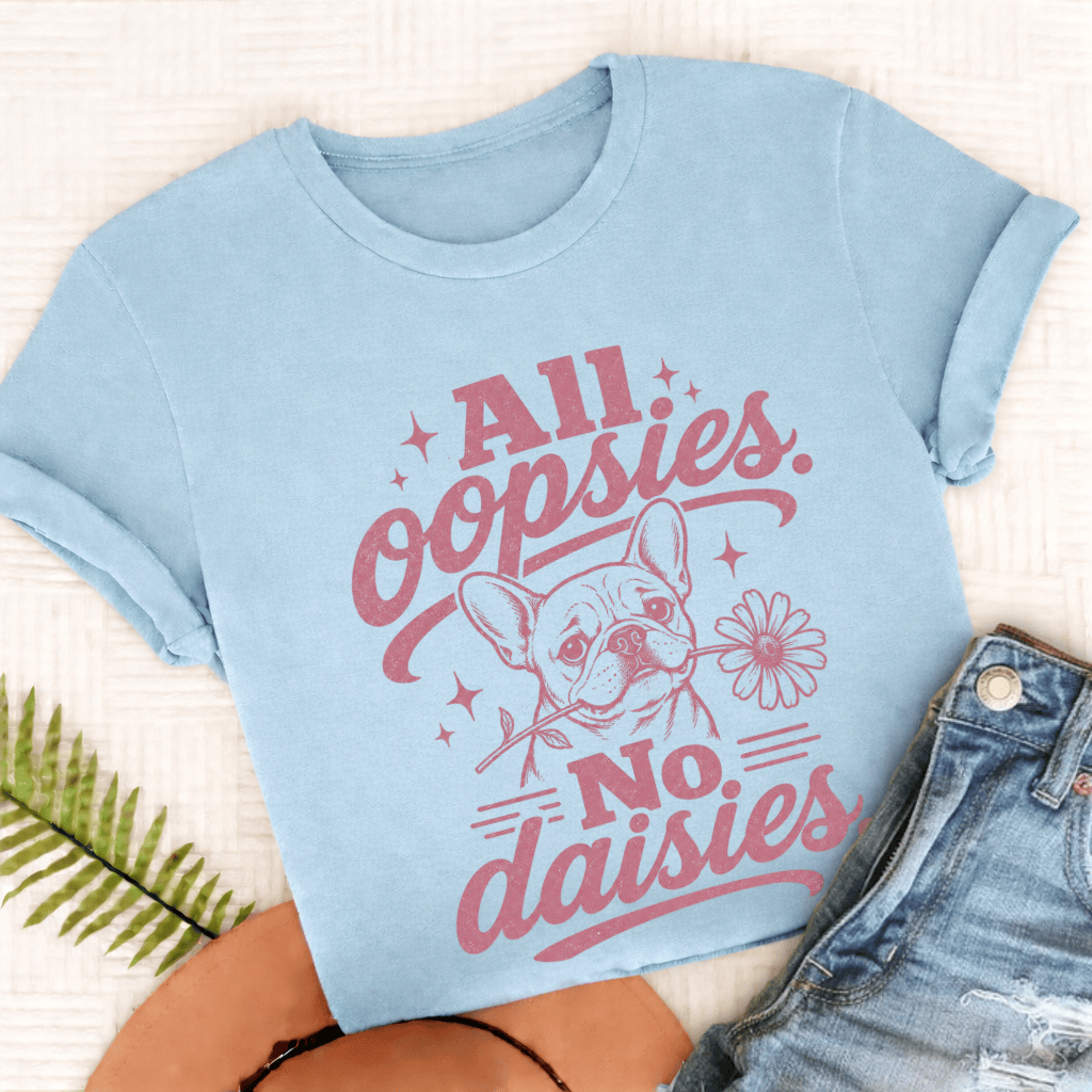 Fawn French Bulldog Oopsie Daisies Unisex TShirt Comfort Colors Chambray