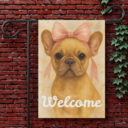 Fawn French Bulldog Pink Coquette Garden Flag 12'' × 18''
