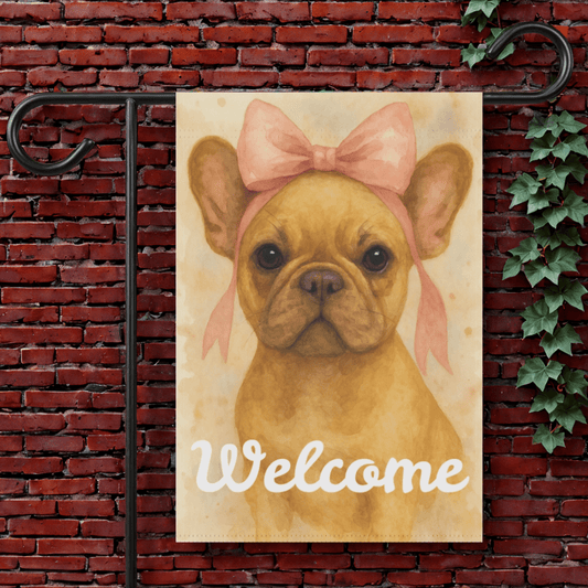 Fawn French Bulldog Pink Coquette Garden Flag 12'' × 18''