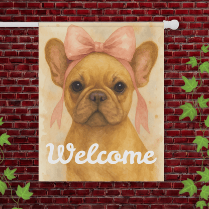 Fawn French Bulldog Pink Coquette Garden Flag 24.5'' × 32''