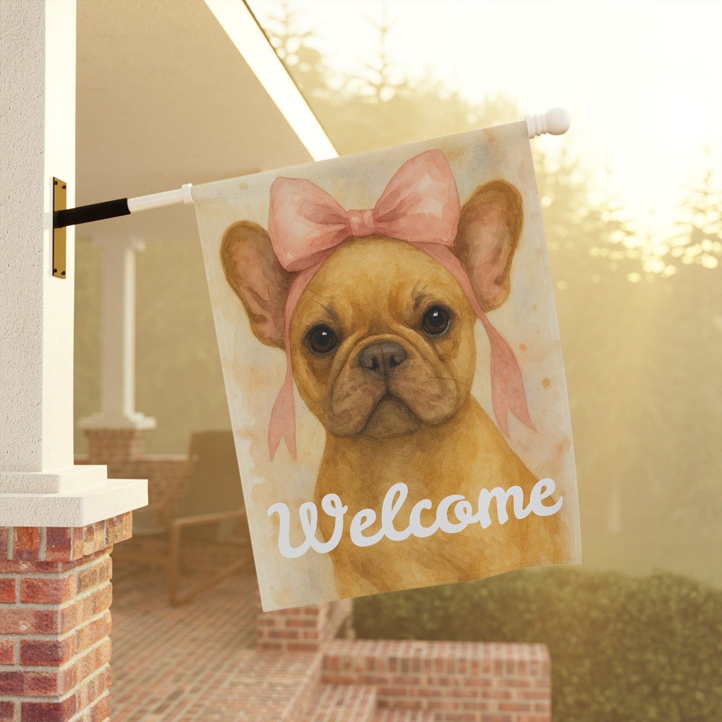 Fawn French Bulldog Pink Coquette Garden Flag