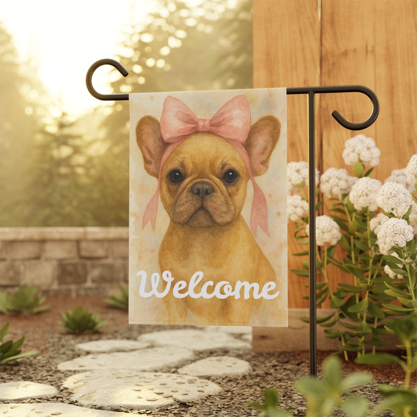 Fawn French Bulldog Pink Coquette Garden Flag