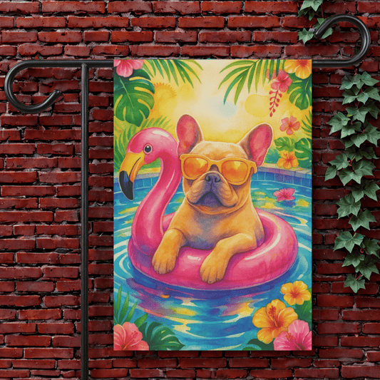 Fawn French Bulldog Pool Garden Flag 12'' × 18''