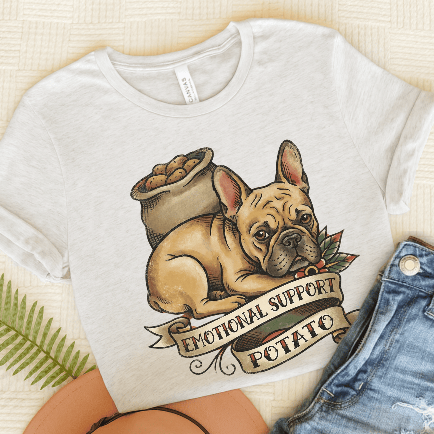 Fawn French Bulldog Potato Unisex TShirt Ash