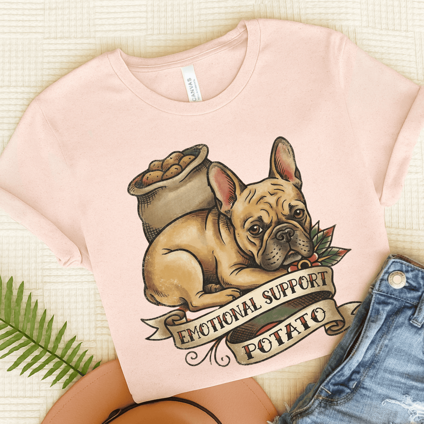 Fawn French Bulldog Potato Unisex TShirt Soft Pink