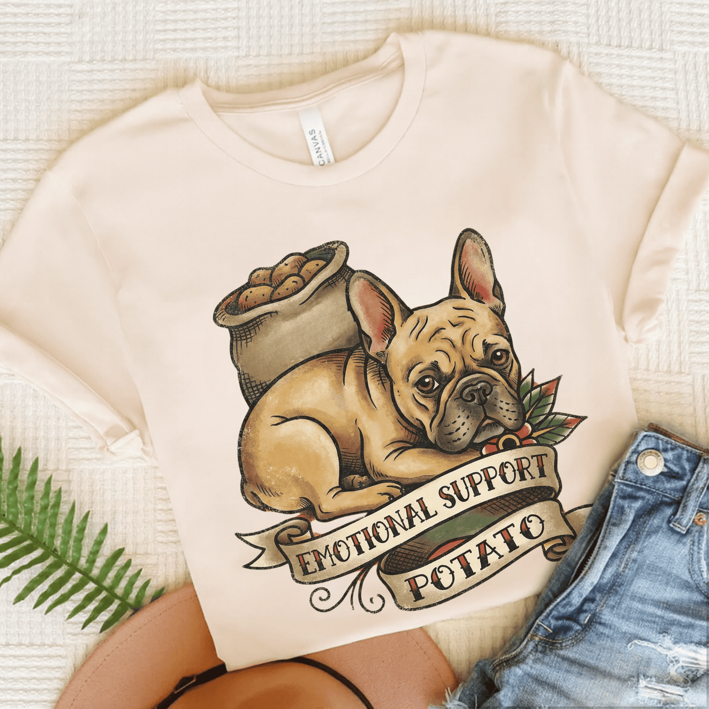 Fawn French Bulldog Potato Unisex TShirt Natural
