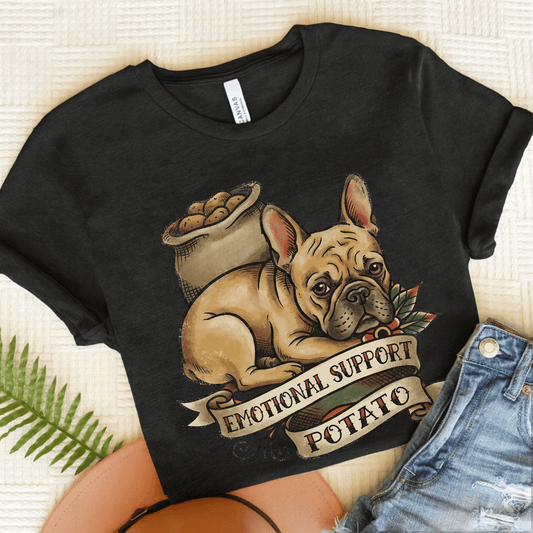 Fawn French Bulldog Potato Unisex TShirt Dark Grey Heather