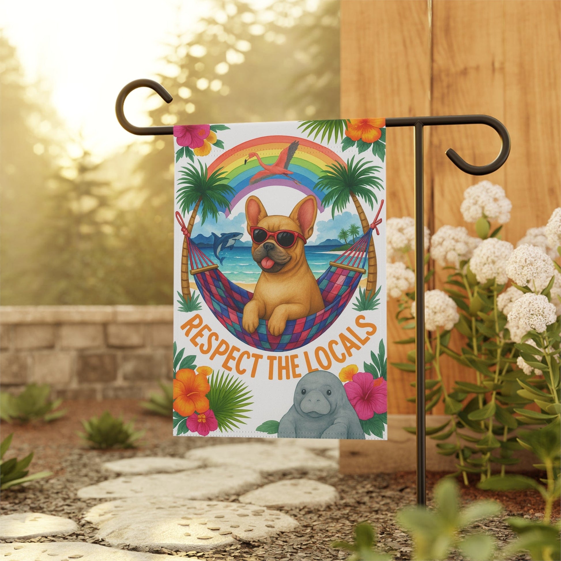 Fawn French Bulldog Protect Locals Garden Flag
