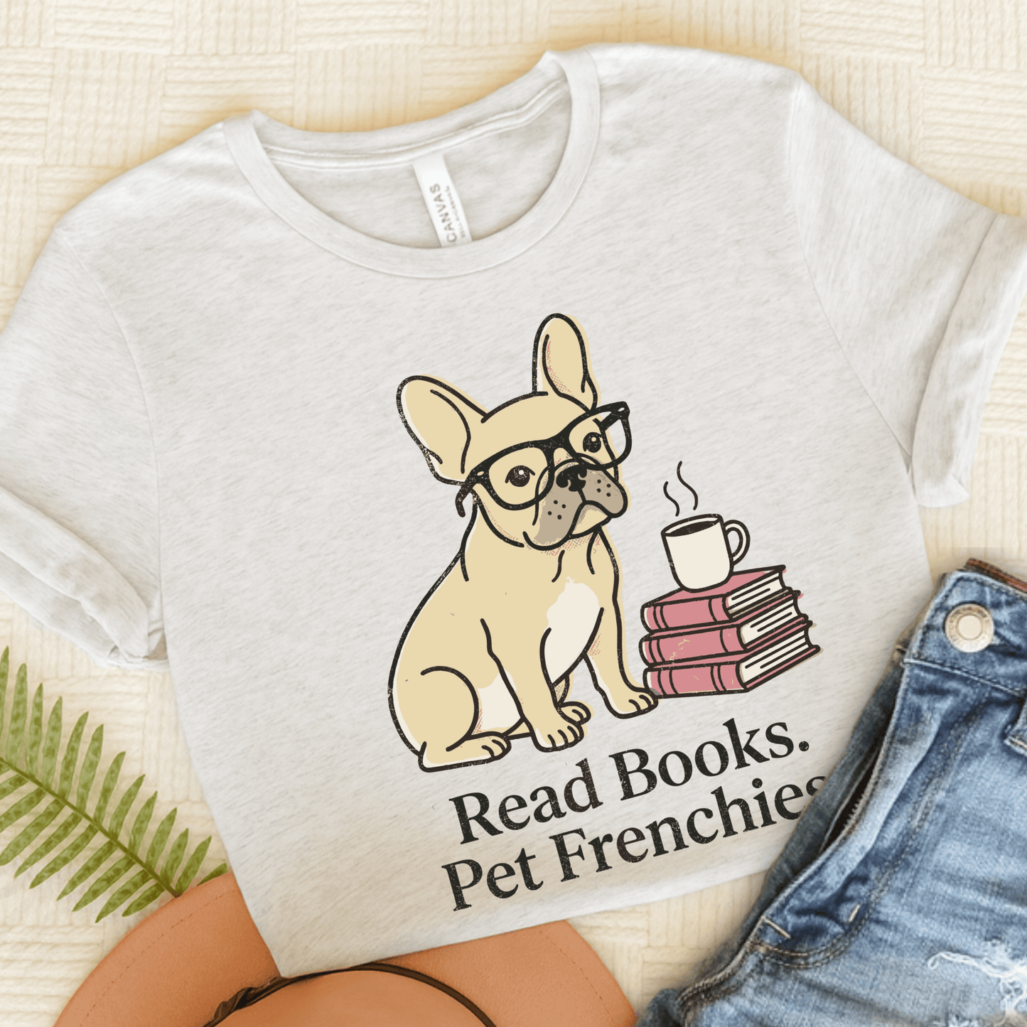 Fawn French Bulldog Read Books Unisex TShirt Ash
