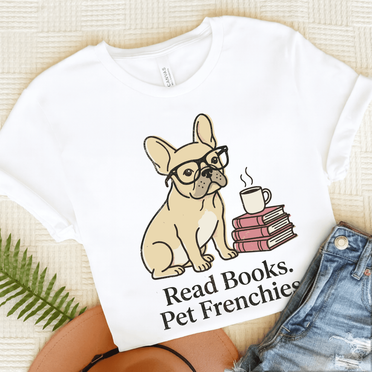 Fawn French Bulldog Read Books Unisex TShirt White