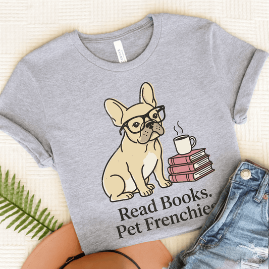 Fawn French Bulldog Read Books Unisex TShirt Athletic Heather