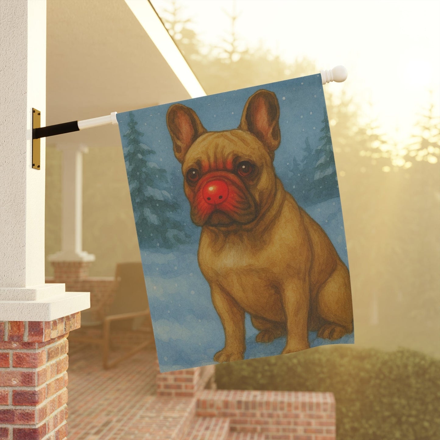 Fawn French Bulldog Reindeer Garden Flag