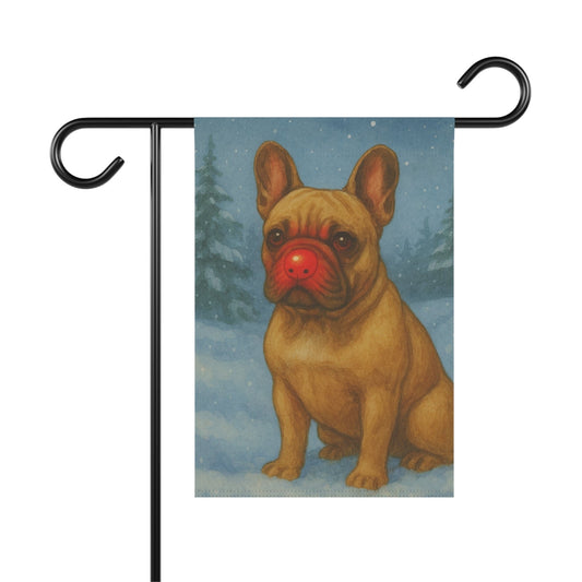 Fawn French Bulldog Reindeer Garden Flag
