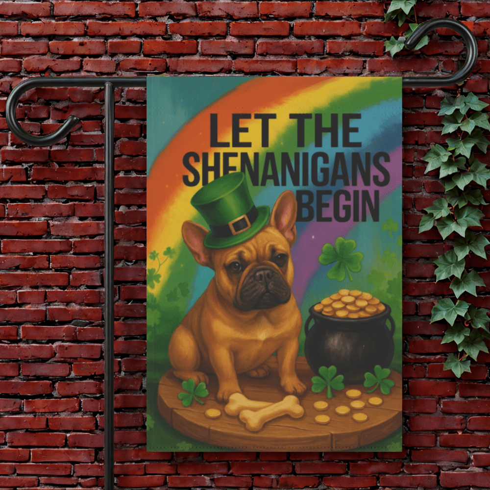 Fawn French Bulldog Saint Patricks Day Garden Flag 12'' × 18''