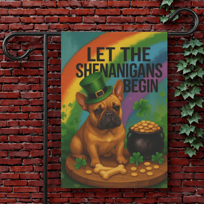 Fawn French Bulldog Saint Patricks Day Garden Flag 12'' × 18''