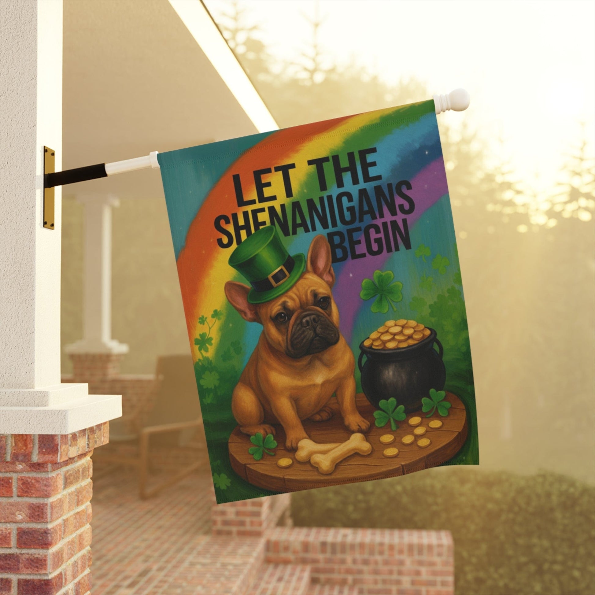 Fawn French Bulldog Saint Patricks Day Garden Flag