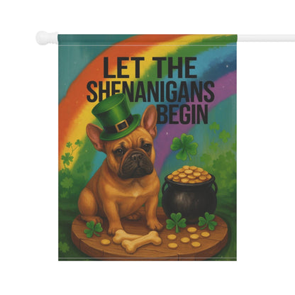 Fawn French Bulldog Saint Patricks Day Garden Flag