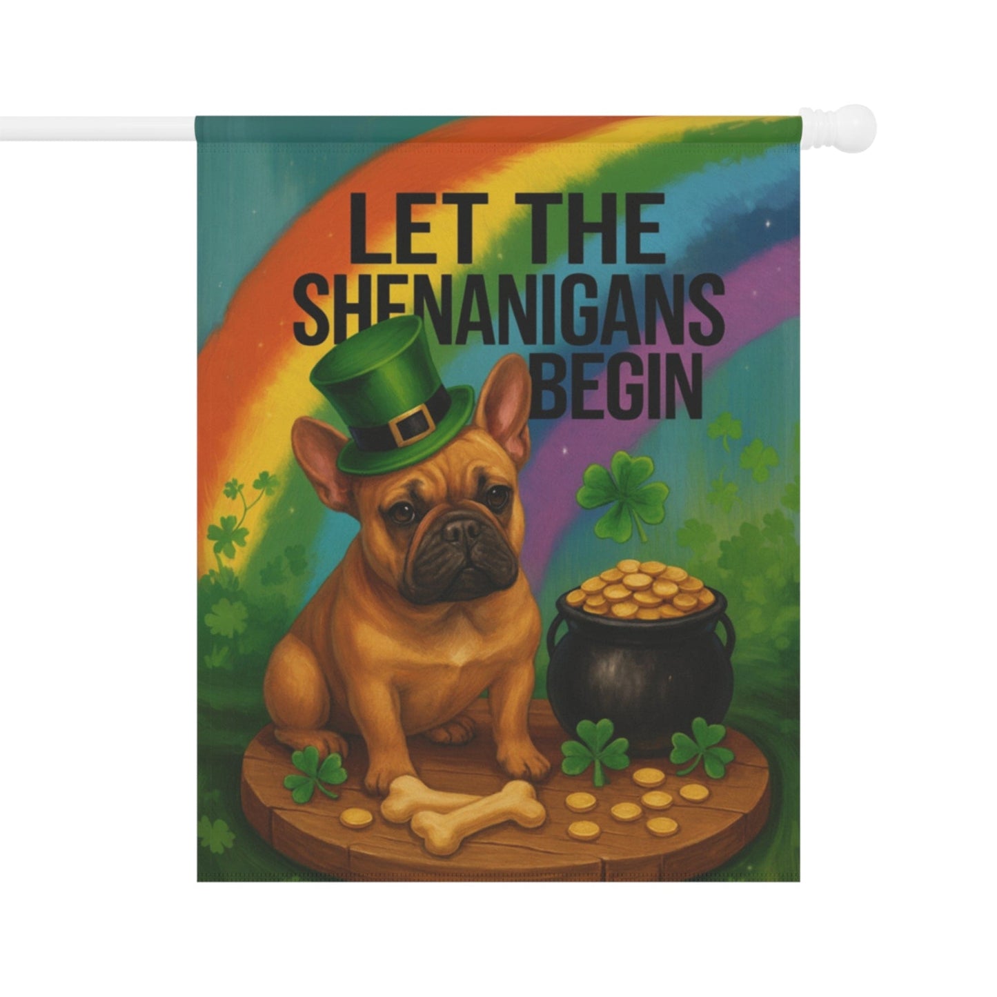 Fawn French Bulldog Saint Patricks Day Garden Flag