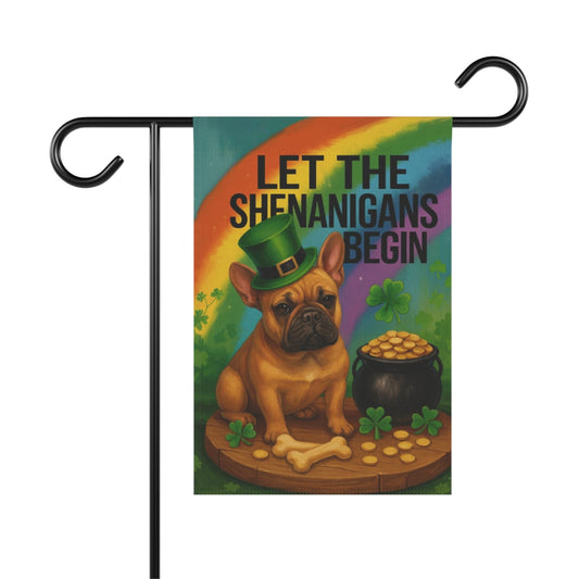 Fawn French Bulldog Saint Patricks Day Garden Flag