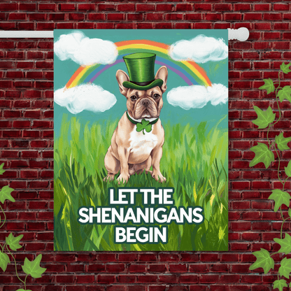 Printify Garden Flag 24.5'' × 32'' Fawn French Bulldog Saint Patricks Garden Flag