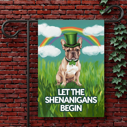 Printify Garden Flag 12'' × 18'' Fawn French Bulldog Saint Patricks Garden Flag