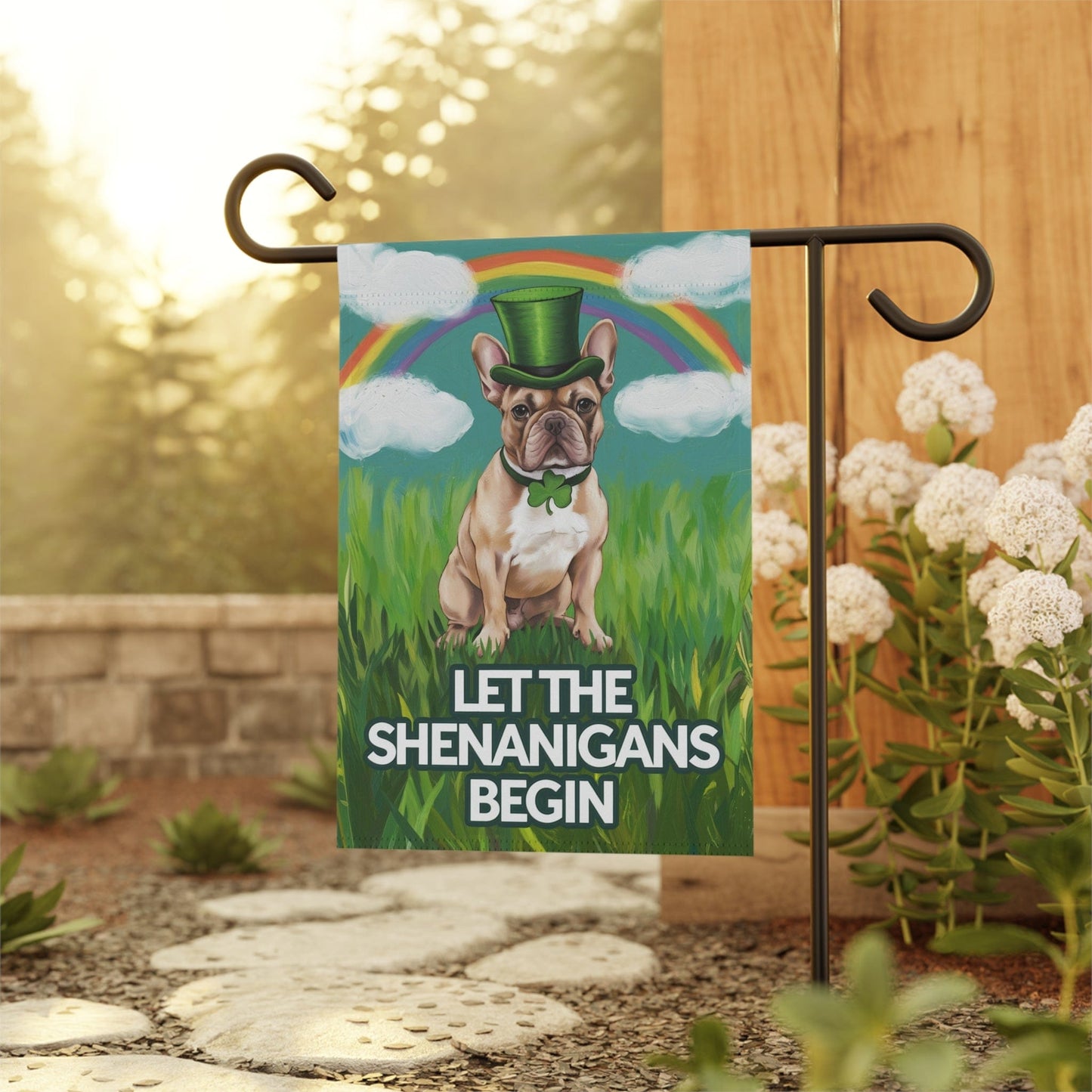Printify Garden Flag Fawn French Bulldog Saint Patricks Garden Flag