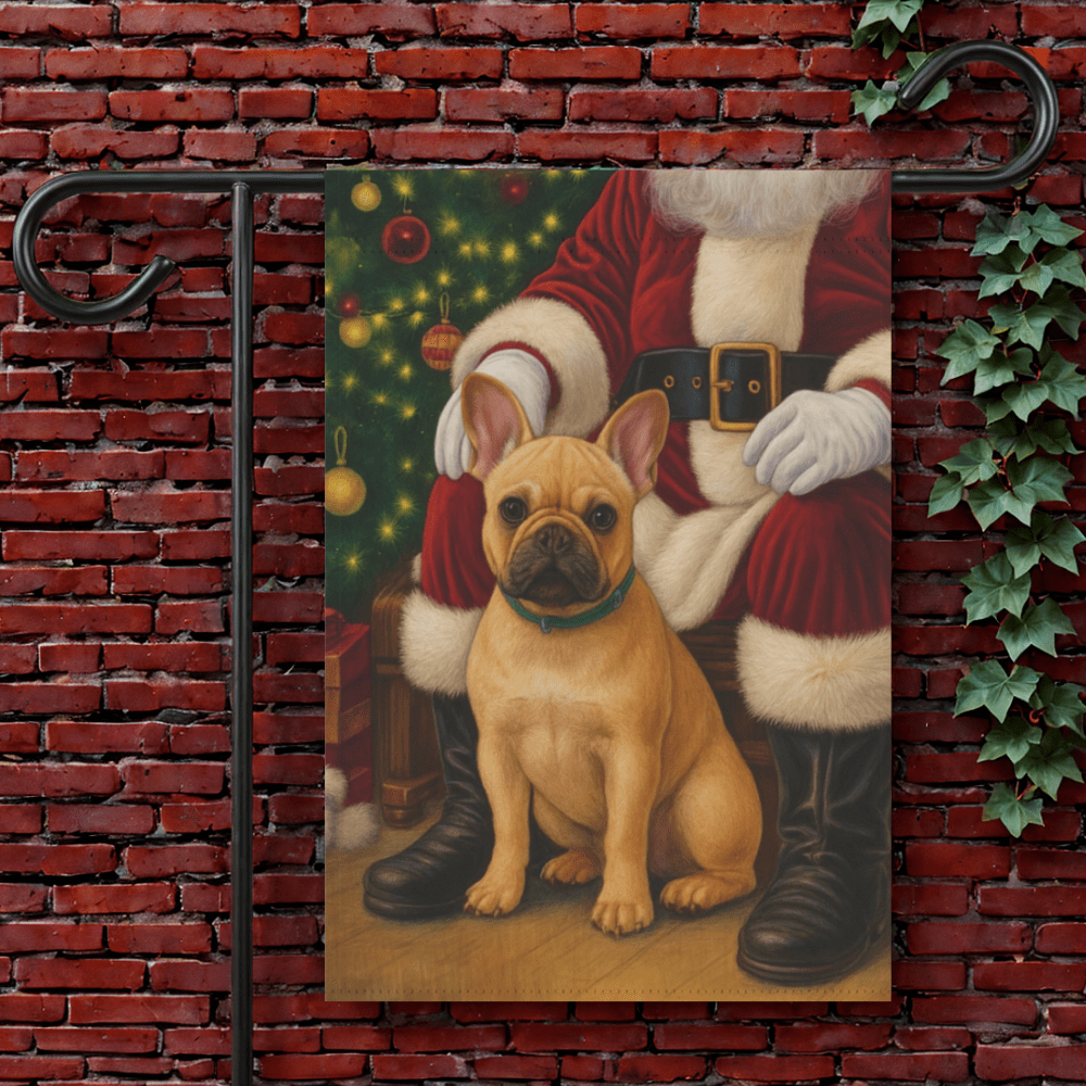 Fawn French Bulldog Santa Clause Garden Flag 12'' × 18''