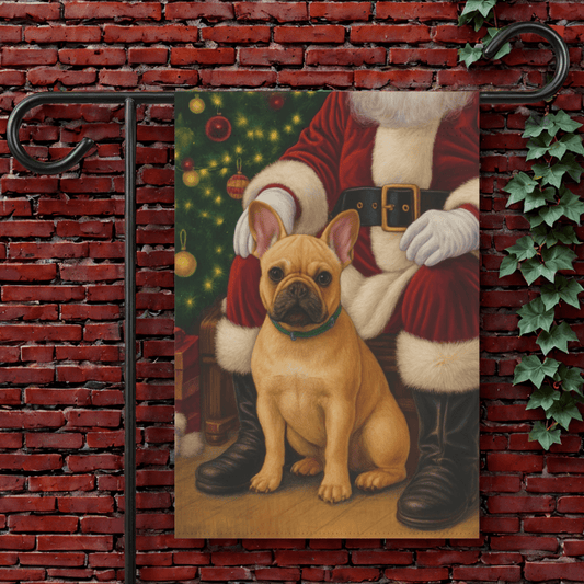 Fawn French Bulldog Santa Clause Garden Flag 12'' × 18''
