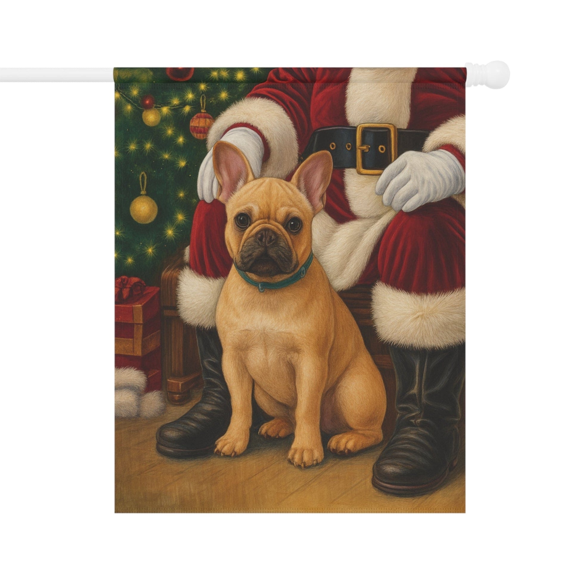 Fawn French Bulldog Santa Clause Garden Flag