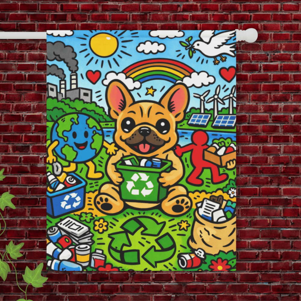 Fawn French Bulldog Save Our Planet Garden Flag 24.5'' × 32''