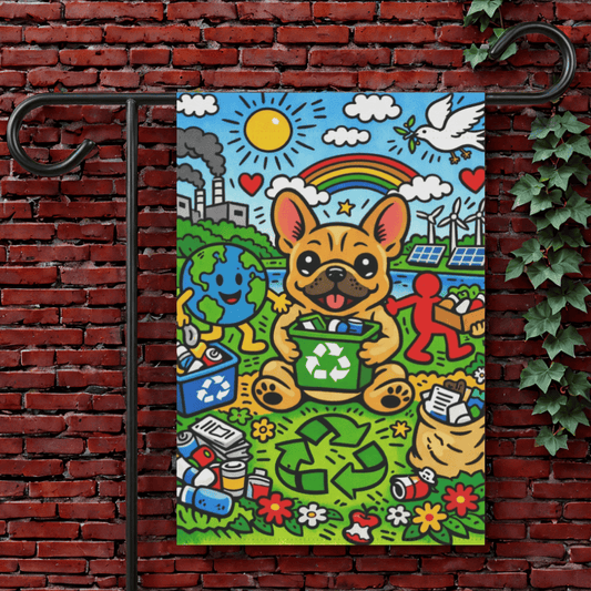 Fawn French Bulldog Save Our Planet Garden Flag 12'' × 18''