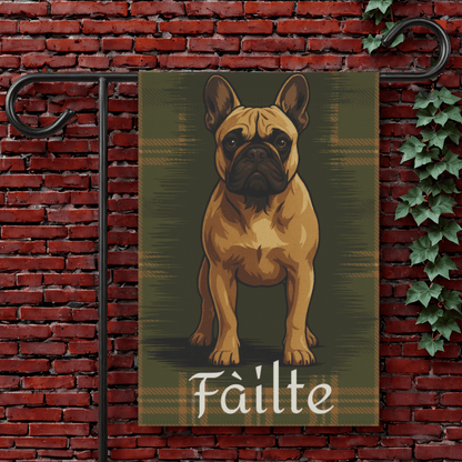 Fawn French Bulldog Scottish Welcome Garden Flag 12'' × 18''