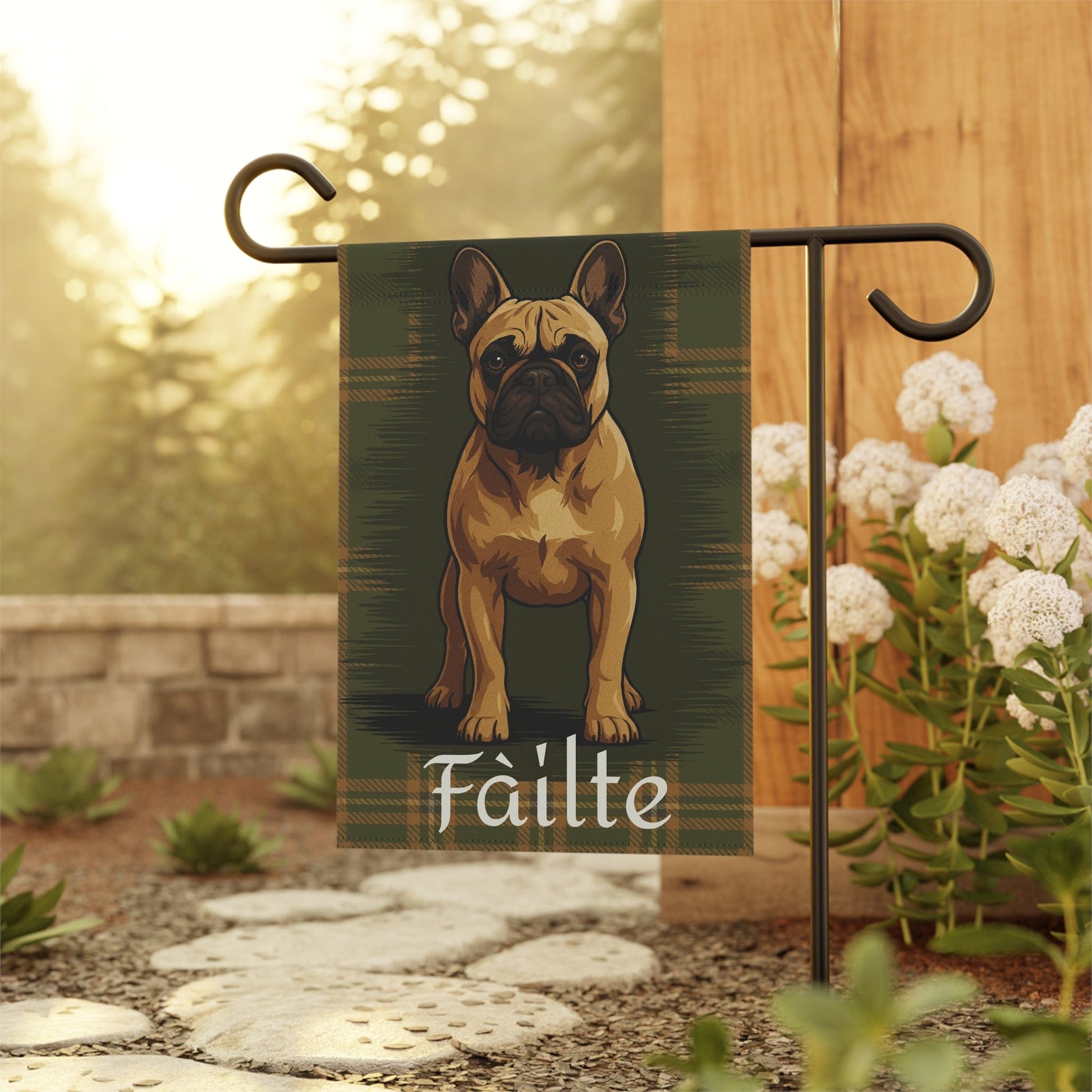 Fawn French Bulldog Scottish Welcome Garden Flag