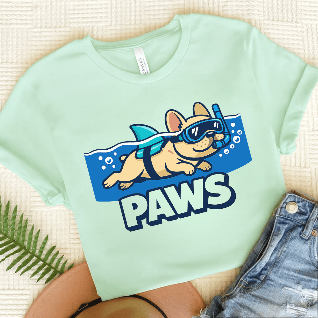 Fawn French Bulldog Shark Paws Unisex TShirt Heather Mint