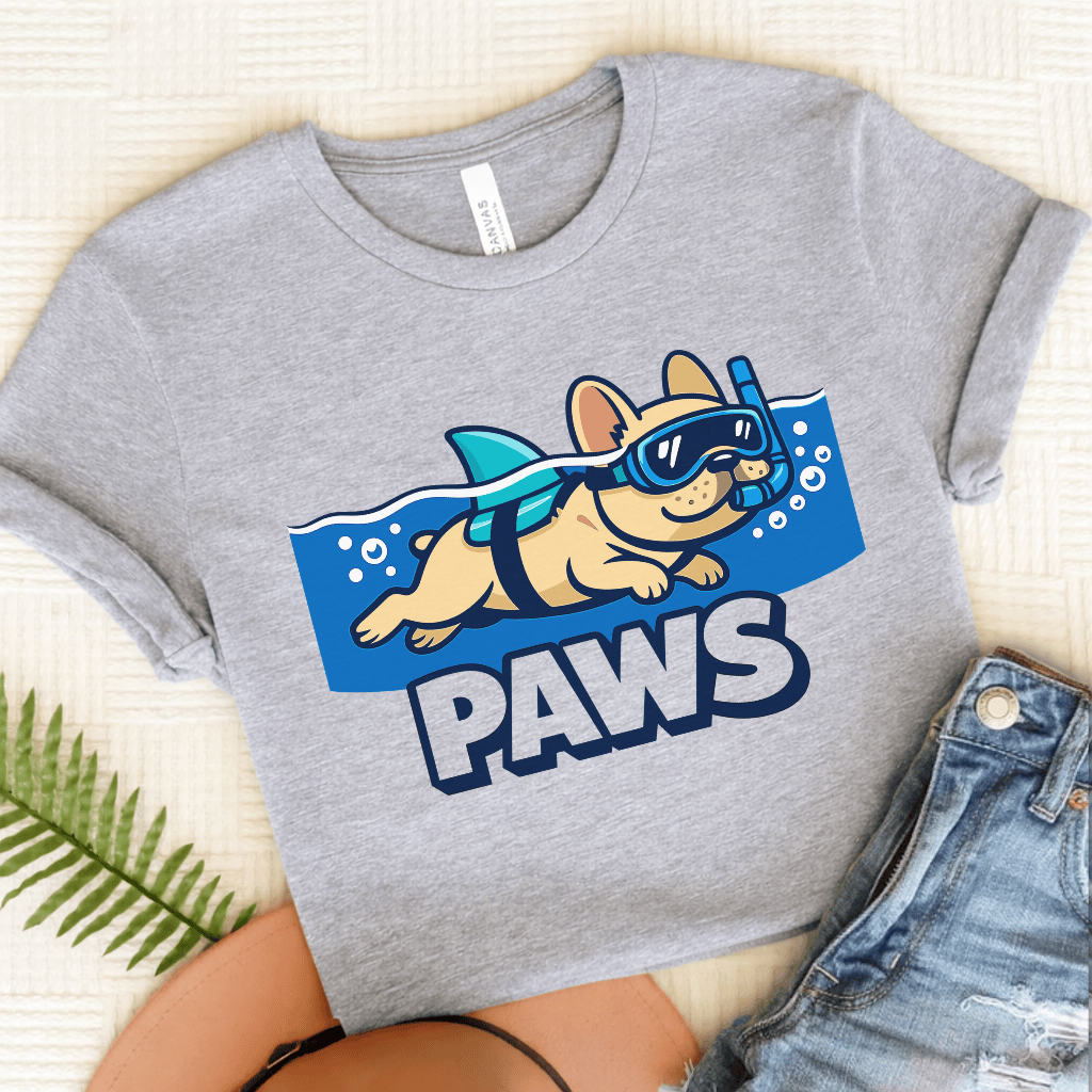 Fawn French Bulldog Shark Paws Unisex TShirt Athletic Heather