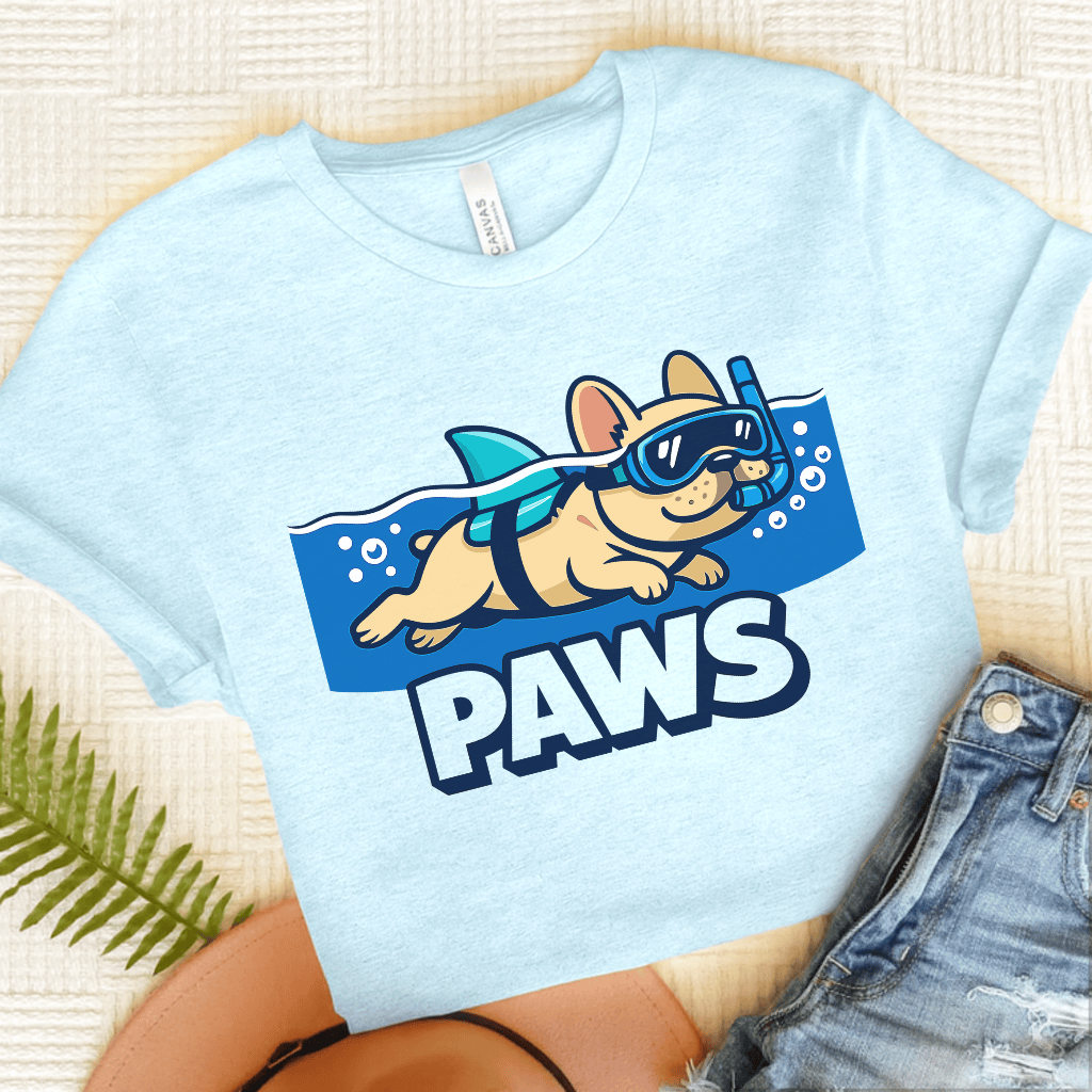 Fawn French Bulldog Shark Paws Unisex TShirt Heather Ice Blue