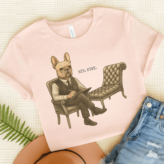 Printify T-Shirt Soft Pink / S Fawn French Bulldog Sit Stay TShirt