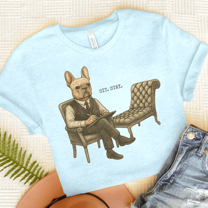 Printify T-Shirt Heather Ice Blue / S Fawn French Bulldog Sit Stay TShirt
