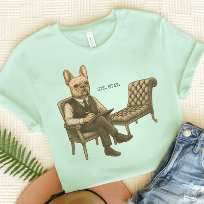 Printify T-Shirt Heather Mint / S Fawn French Bulldog Sit Stay TShirt