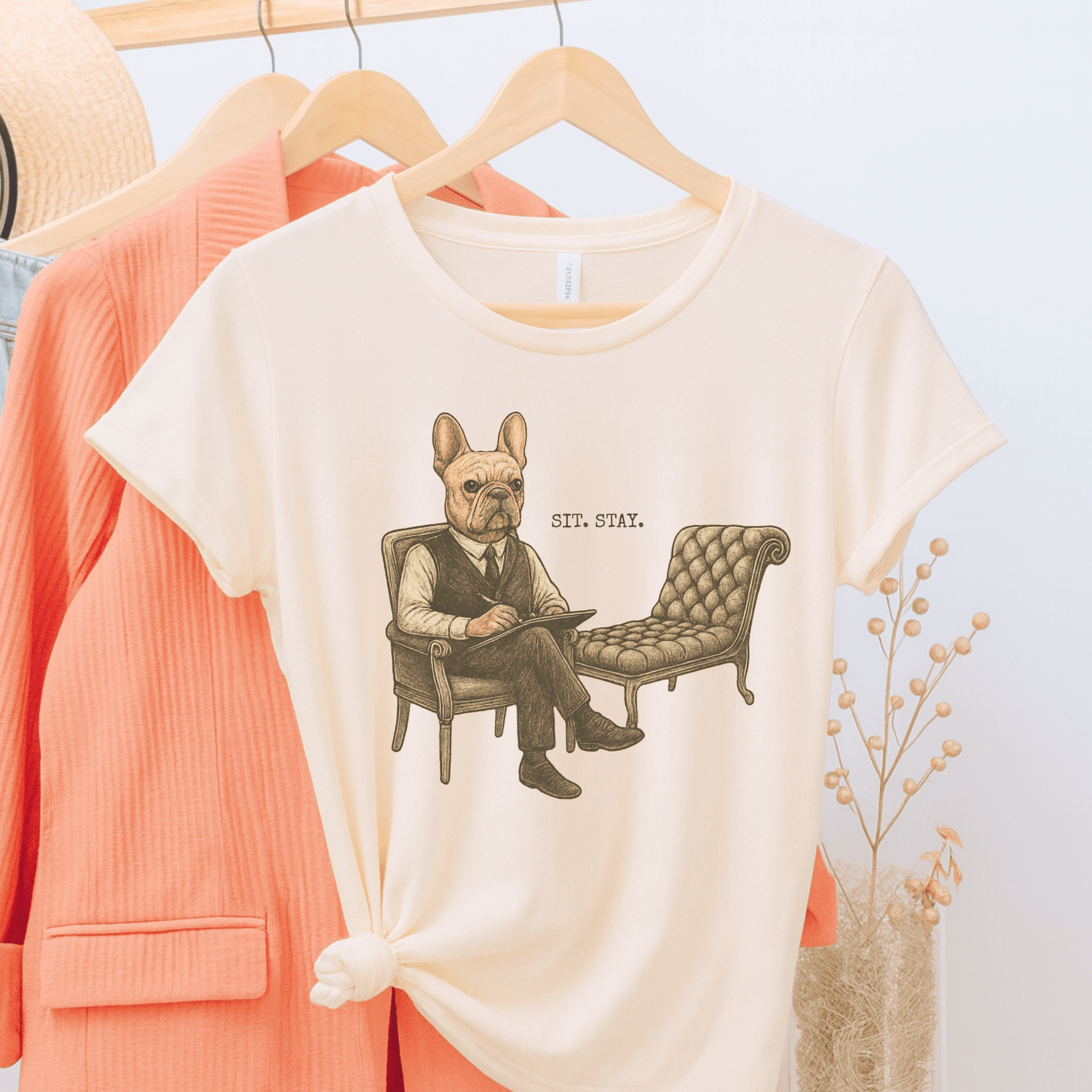 Printify T-Shirt Fawn French Bulldog Sit Stay TShirt