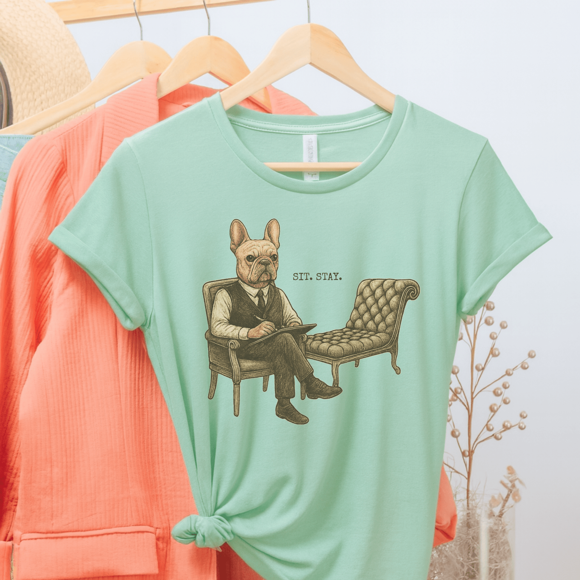 Printify T-Shirt Fawn French Bulldog Sit Stay TShirt