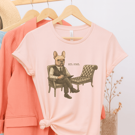 Printify T-Shirt Fawn French Bulldog Sit Stay TShirt