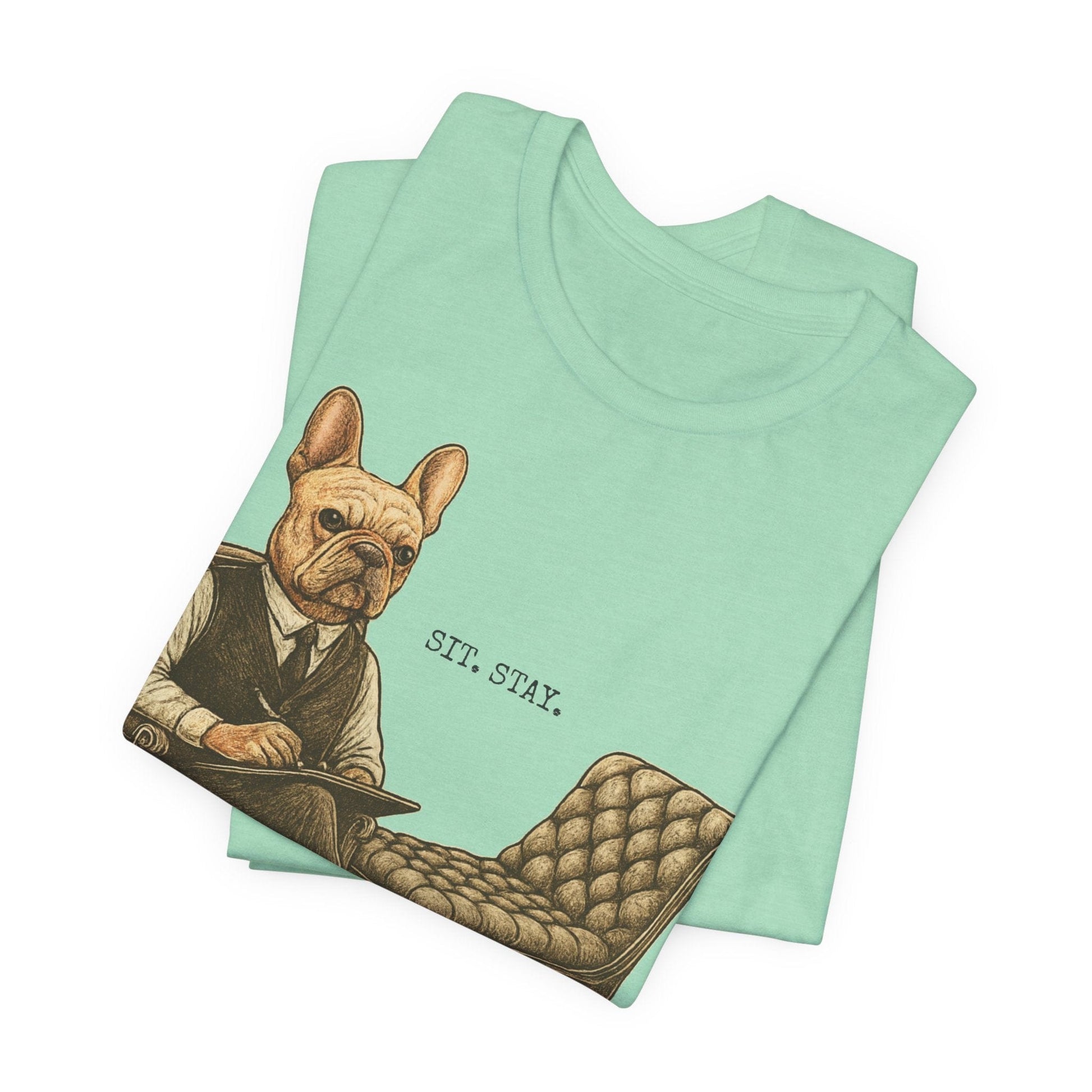 Printify T-Shirt Fawn French Bulldog Sit Stay TShirt