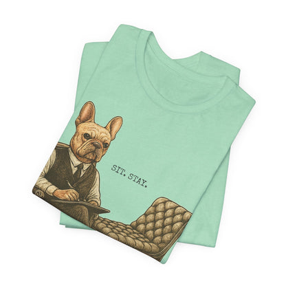 Printify T-Shirt Fawn French Bulldog Sit Stay TShirt