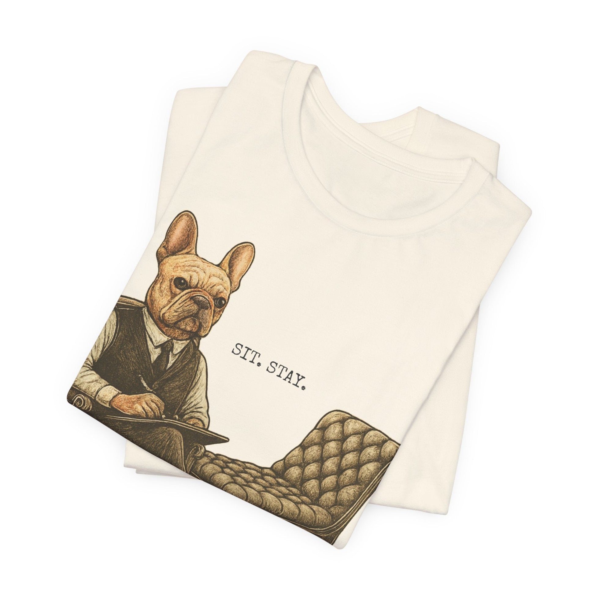 Printify T-Shirt Fawn French Bulldog Sit Stay TShirt
